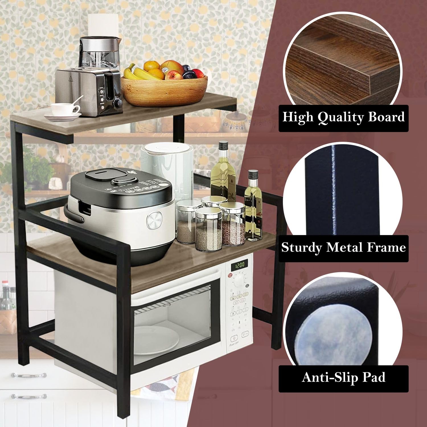 Urban Decor Microwave Kitchen Oven Rack Microwave Shelf Double Layer Home Oven Rack Rice Cooker Rack Storage Rack Salt Shaker Se